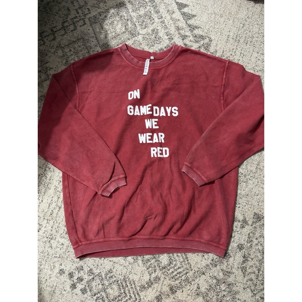 Women's Chicka-d Red Corded Game day Pullover Size Large